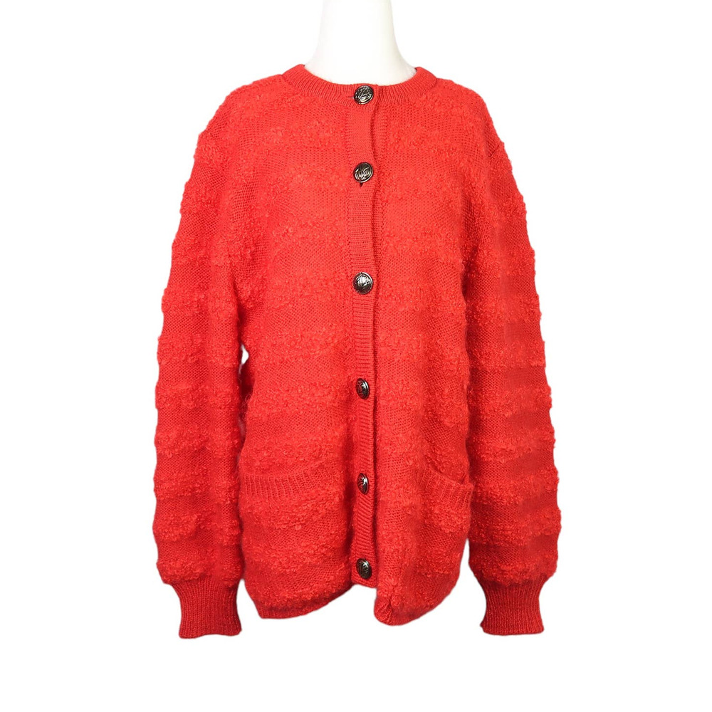 Vintage 90s Adele Joyce red textured stripe knit cardigan sweater XL